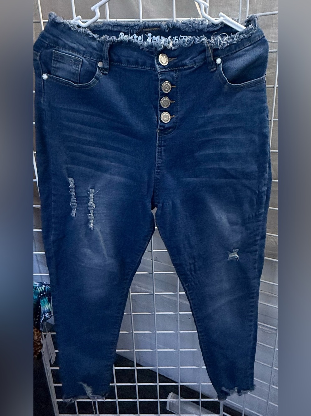 Pastels Dark Blue Cropped High-Waist Jeans